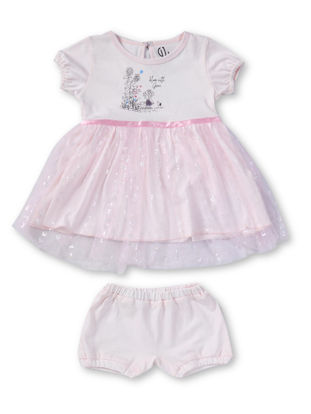 

GJ baby Infant Girls Graphic Printed Fit & Flare Cotton Tulle Dress, Pink