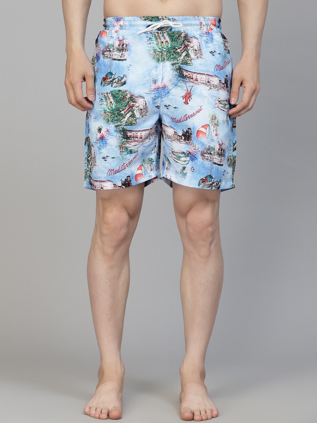 

Style Quotient Men Nautical Printed Mid Rise Swim Bottom, Blue