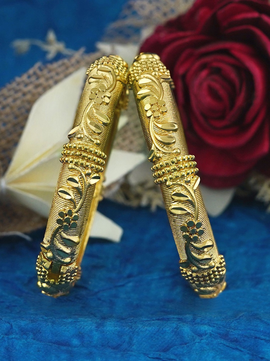 

MANSIYAORANGE Set Of 2 Gold-Plated Classic Bangles