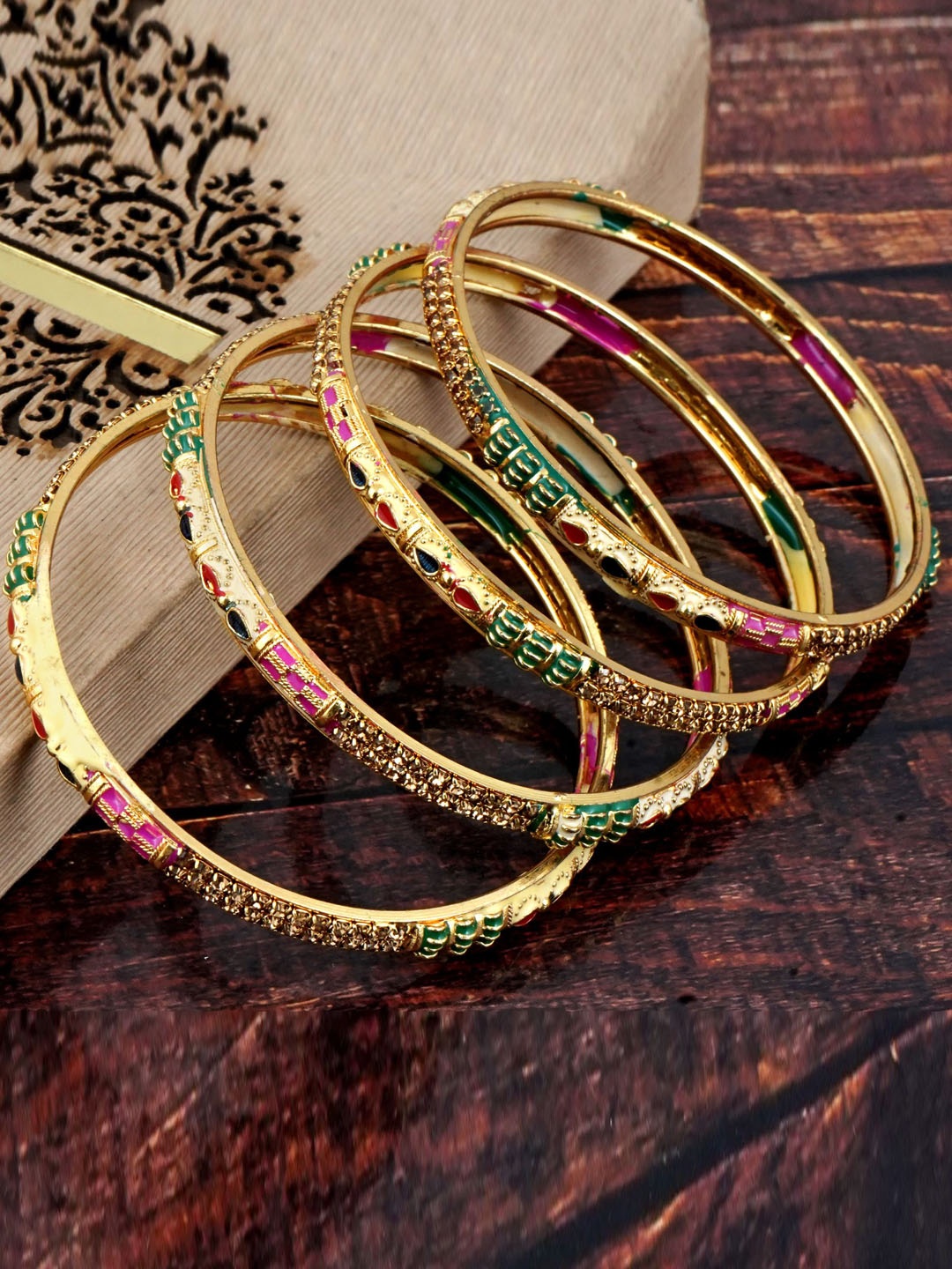 

MANSIYAORANGE Set Of 4 Gold-Plated & AD-Studded Bangles