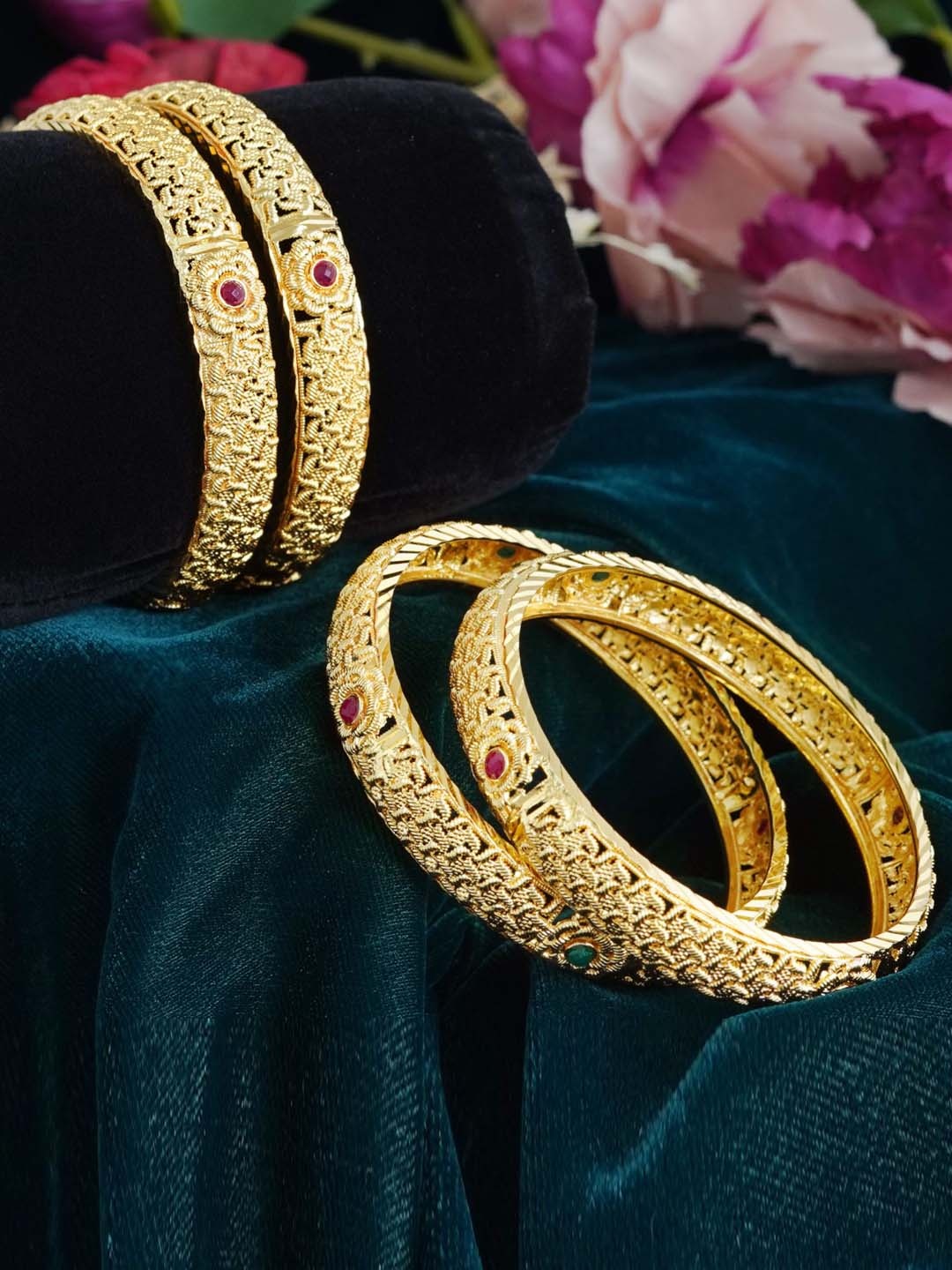 

MANSIYAORANGE Set Of 4 Gold-Plated & AD-Studded Bangles