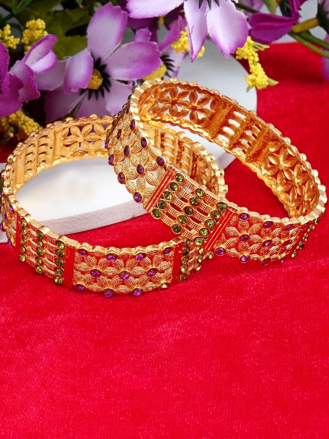 

MANSIYAORANGE Set Of 2 Gold-Plated AD-Studded Brass Bangles