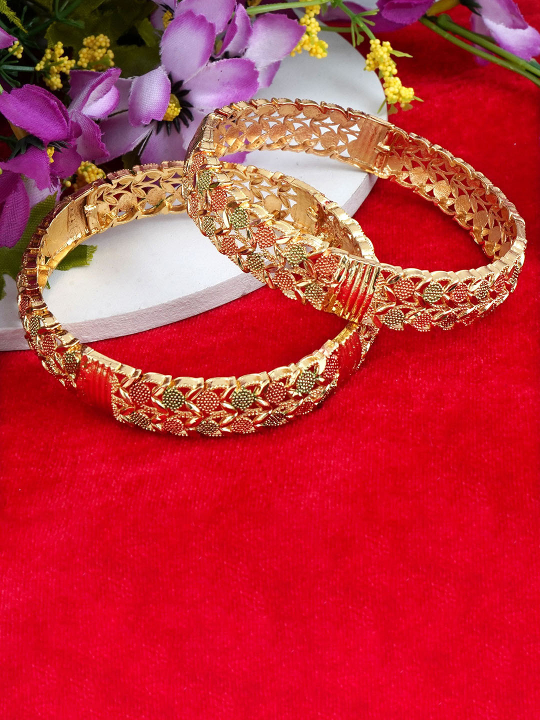 

MANSIYAORANGE Set Of 2 Gold-Plated & AD-Studded Bangles