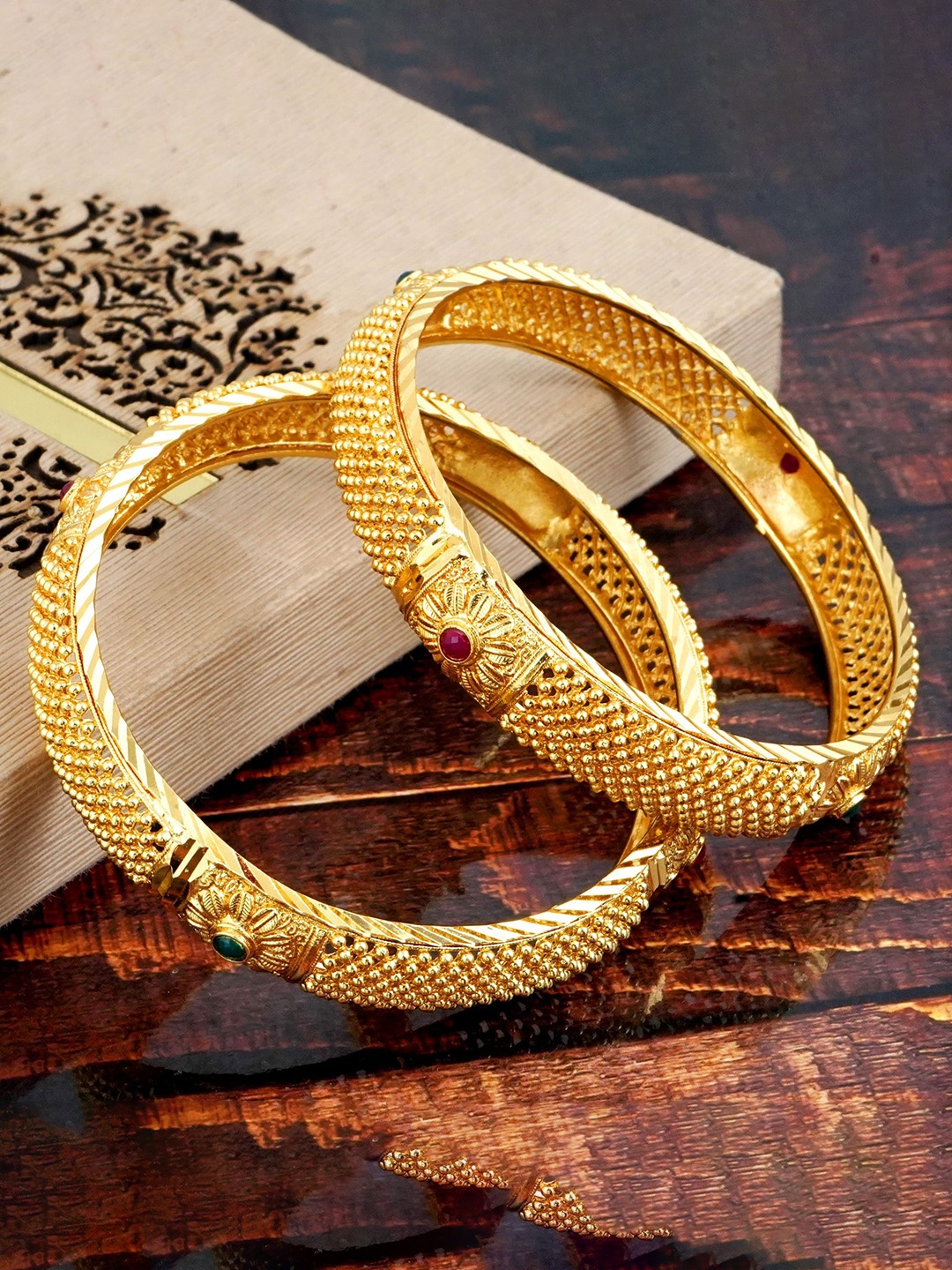 MANSIYAORANGE Set Of 2 Gold-Plated & AD-Studded Bangles