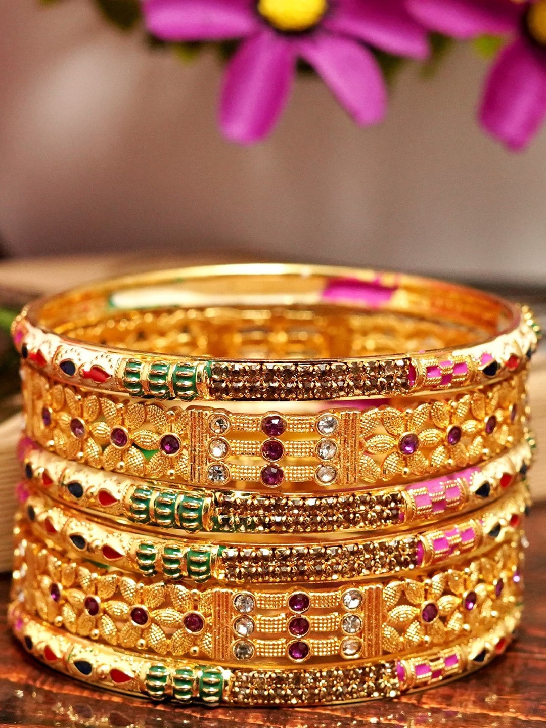 

MANSIYAORANGE Set Of 6 Gold-Plated & AD-Studded Bangles