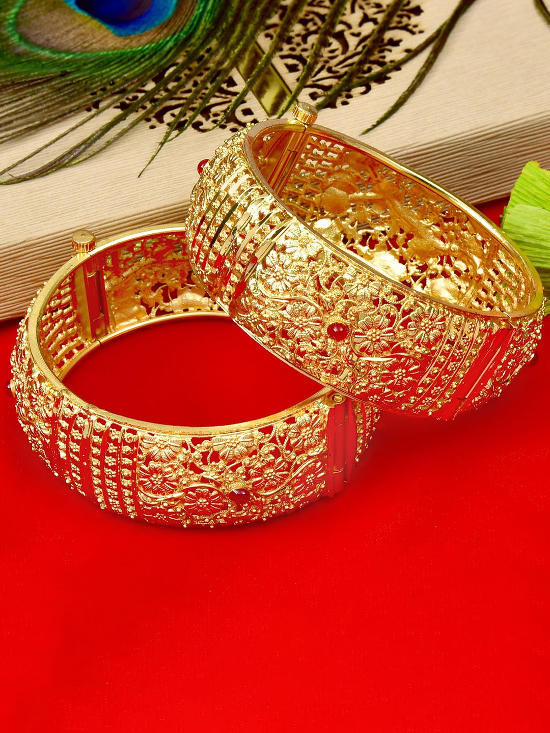 

MANSIYAORANGE Set Of 2 Gold-Plated Broad Bangles