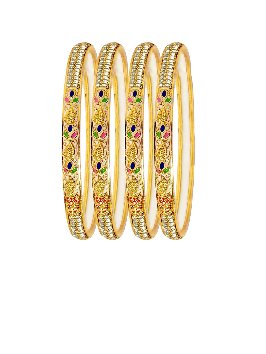

MANSIYAORANGE Set Of 4 Gold-Plated & Stone-Studded Meenakari Bangles