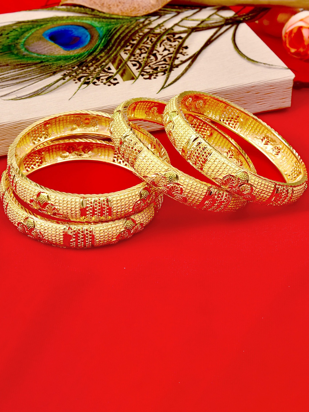 

MANSIYAORANGE Set Of 4 Gold-Plated Bangles