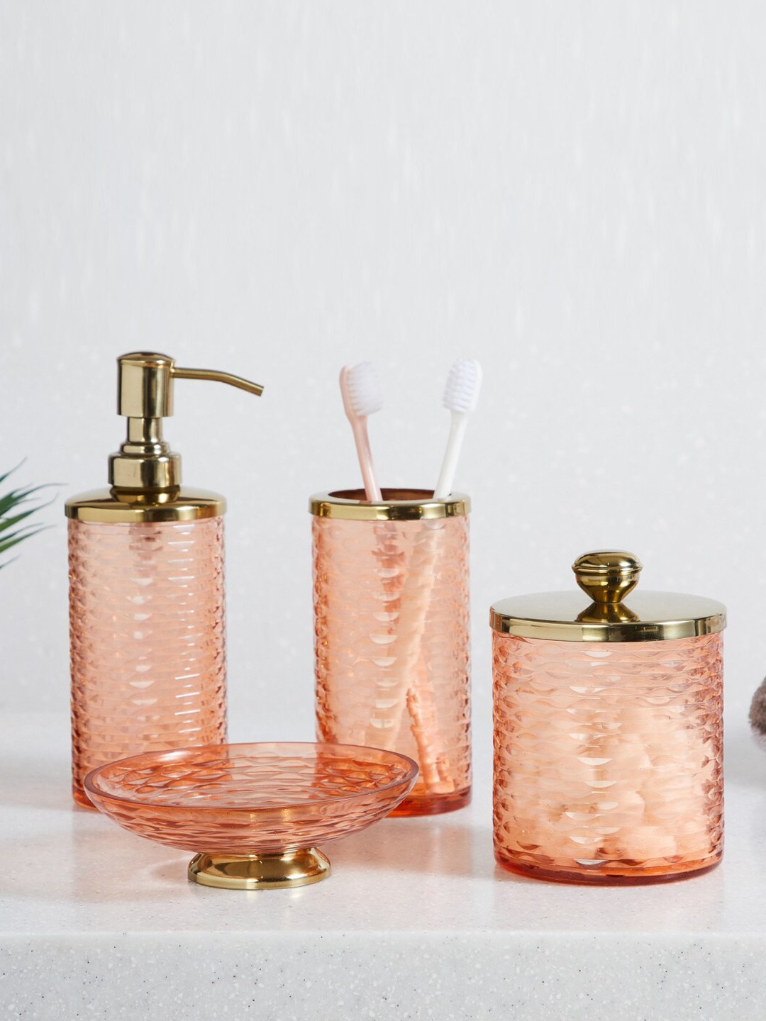 

Home Centre Panama Peach-Colored Textured Glass Tumbler