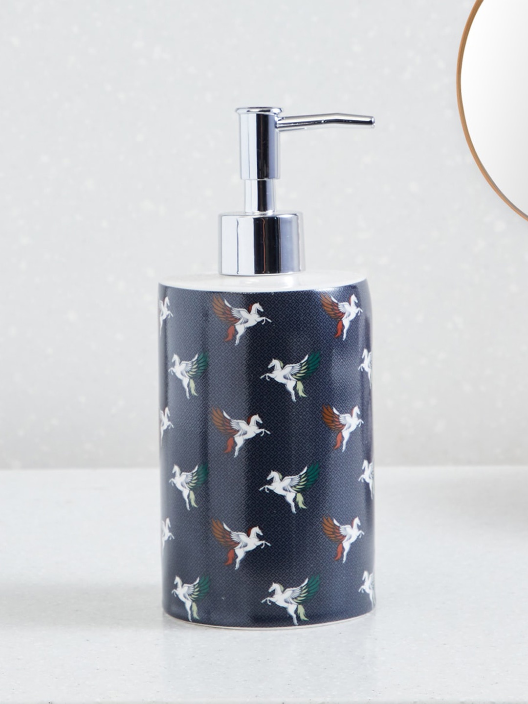 

Home Centre Nova Roman Blue Printed Empire Ceramic Soap Dispenser-530 ml