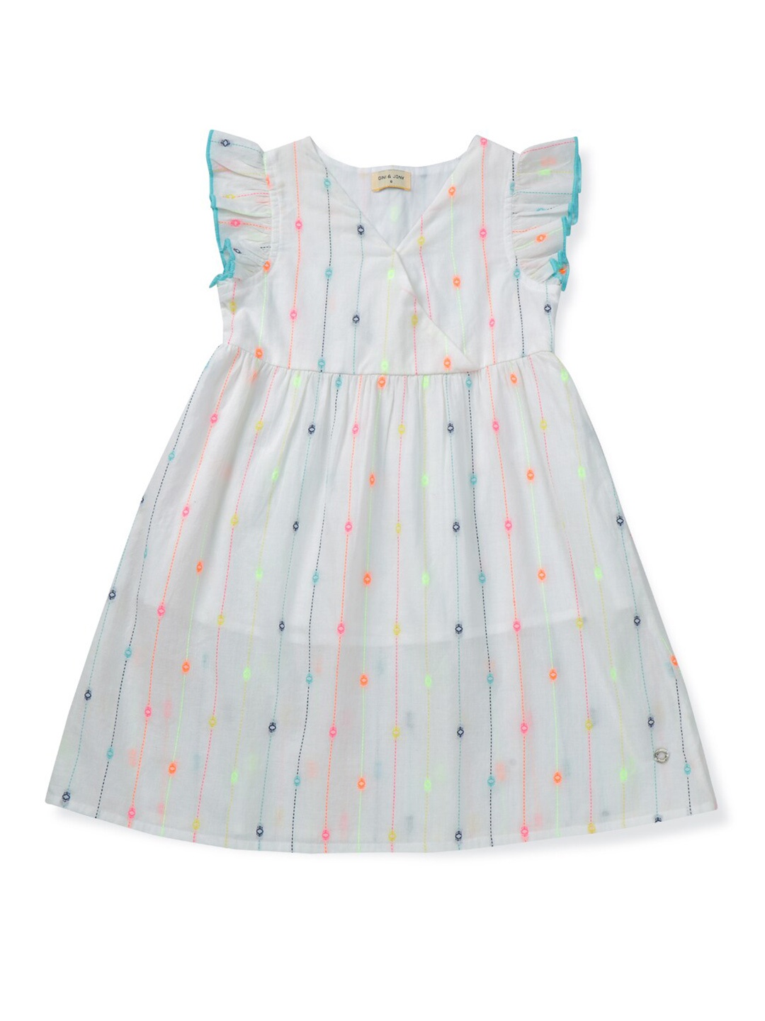 

Gini and Jony Girls Striped Flutter Sleeves A-Line Dress, White
