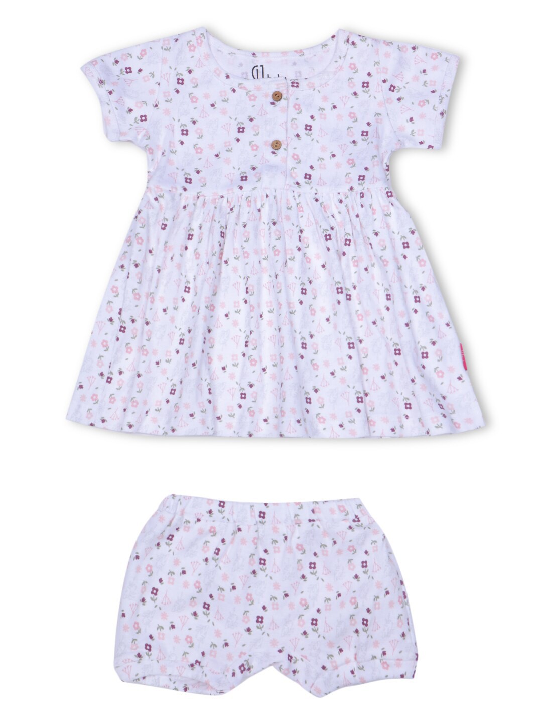 

Gini and Jony Infant Girls Floral Printed Cotton A-Line Dress With Brief, White