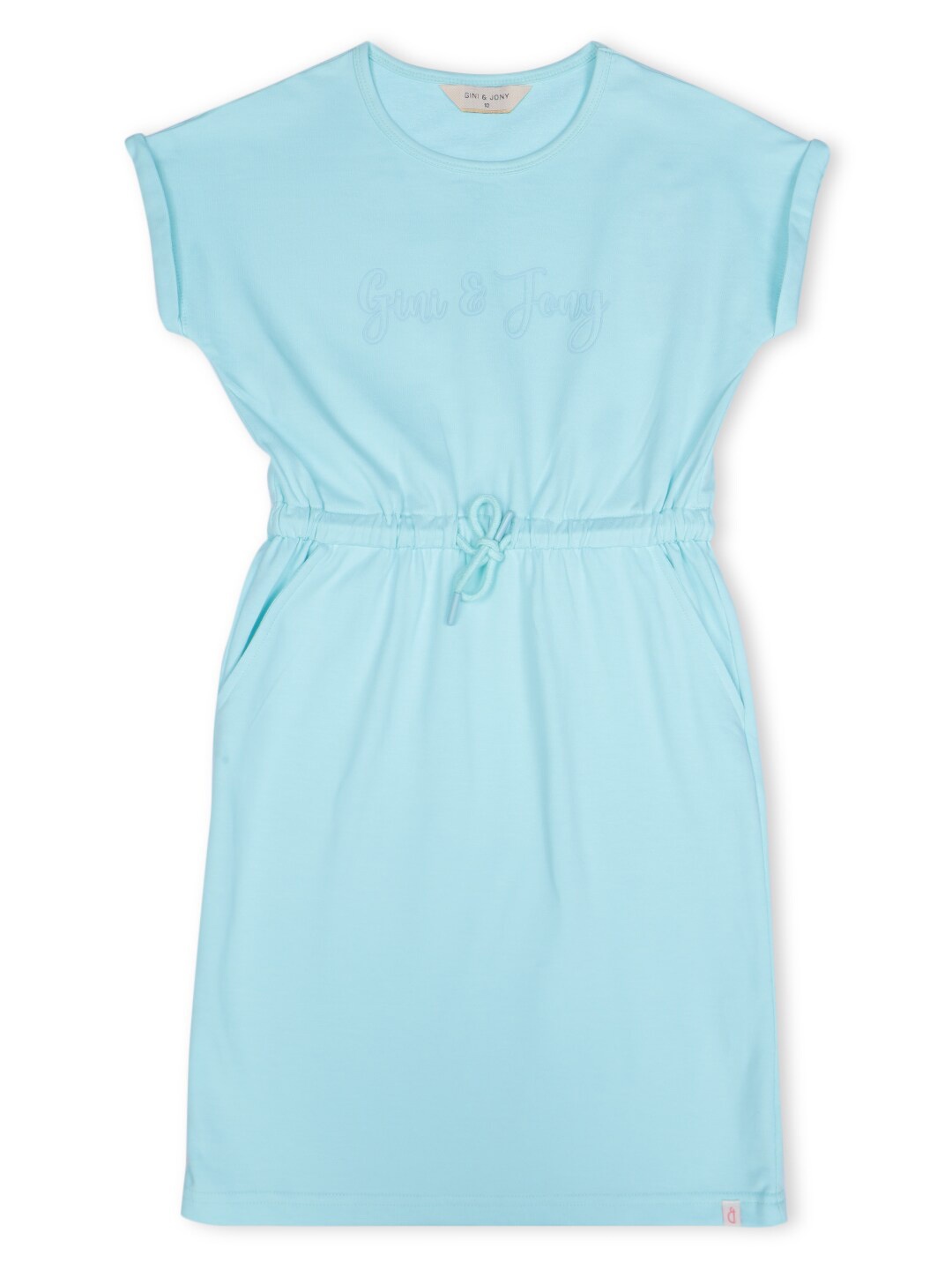 

Gini and Jony Girls Brand Logo Printed Cotton A-Line Dress, Blue
