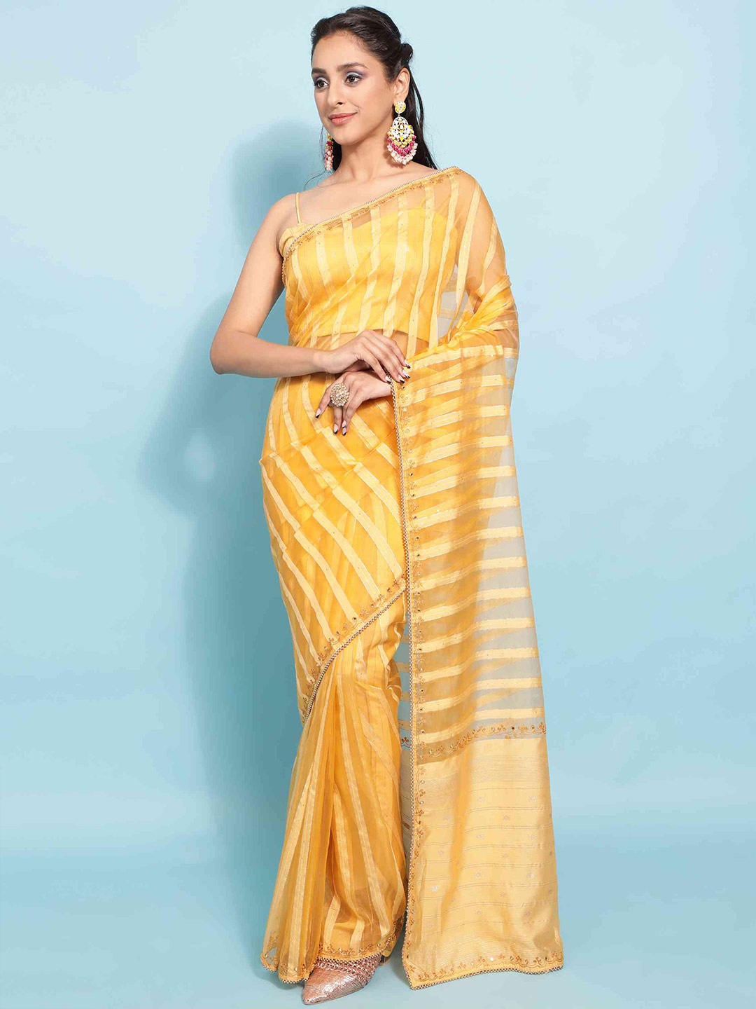 

elora Striped Bhagalpuri Saree, Yellow
