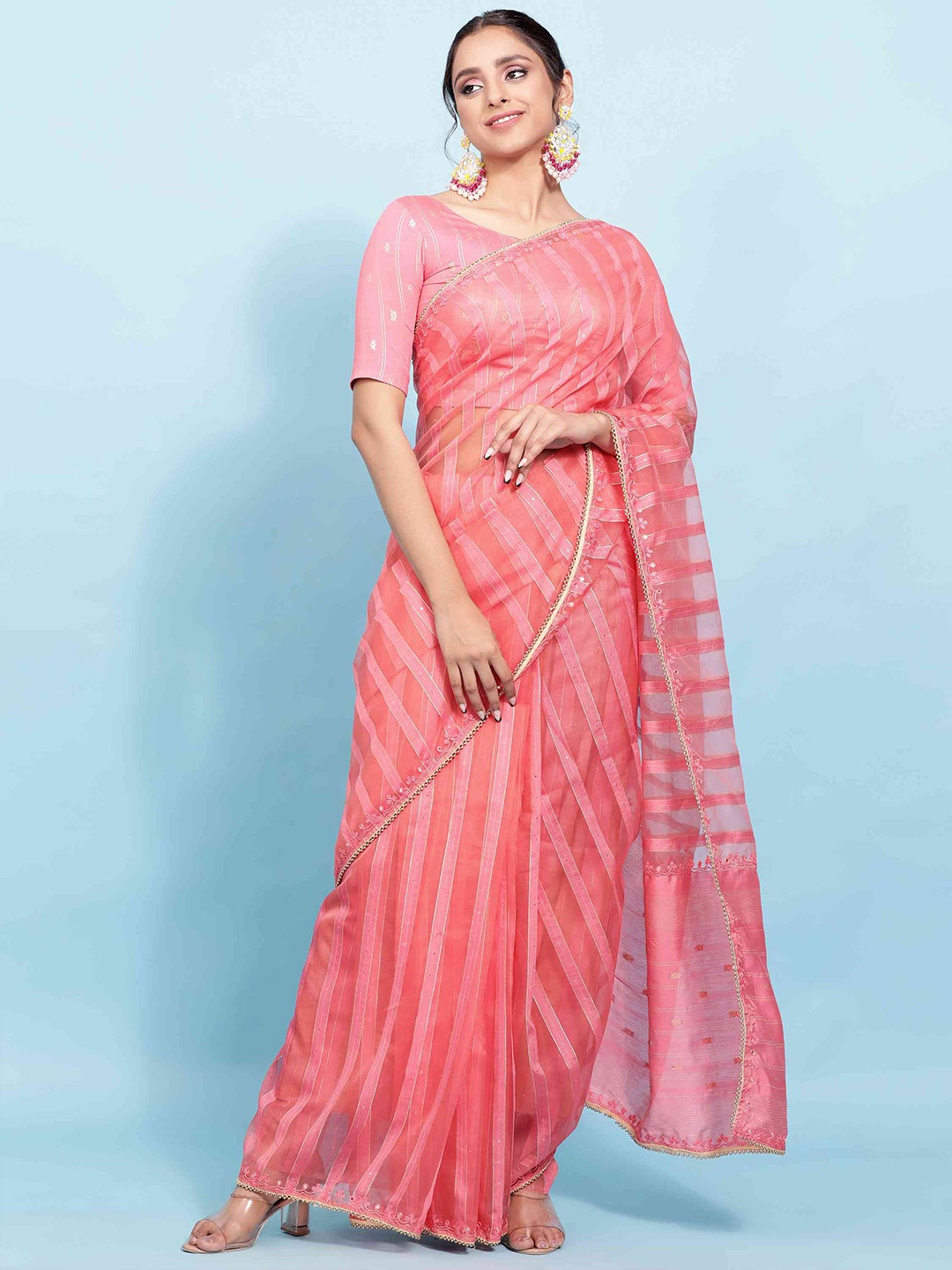 

elora Striped Bhagalpuri Saree, Pink