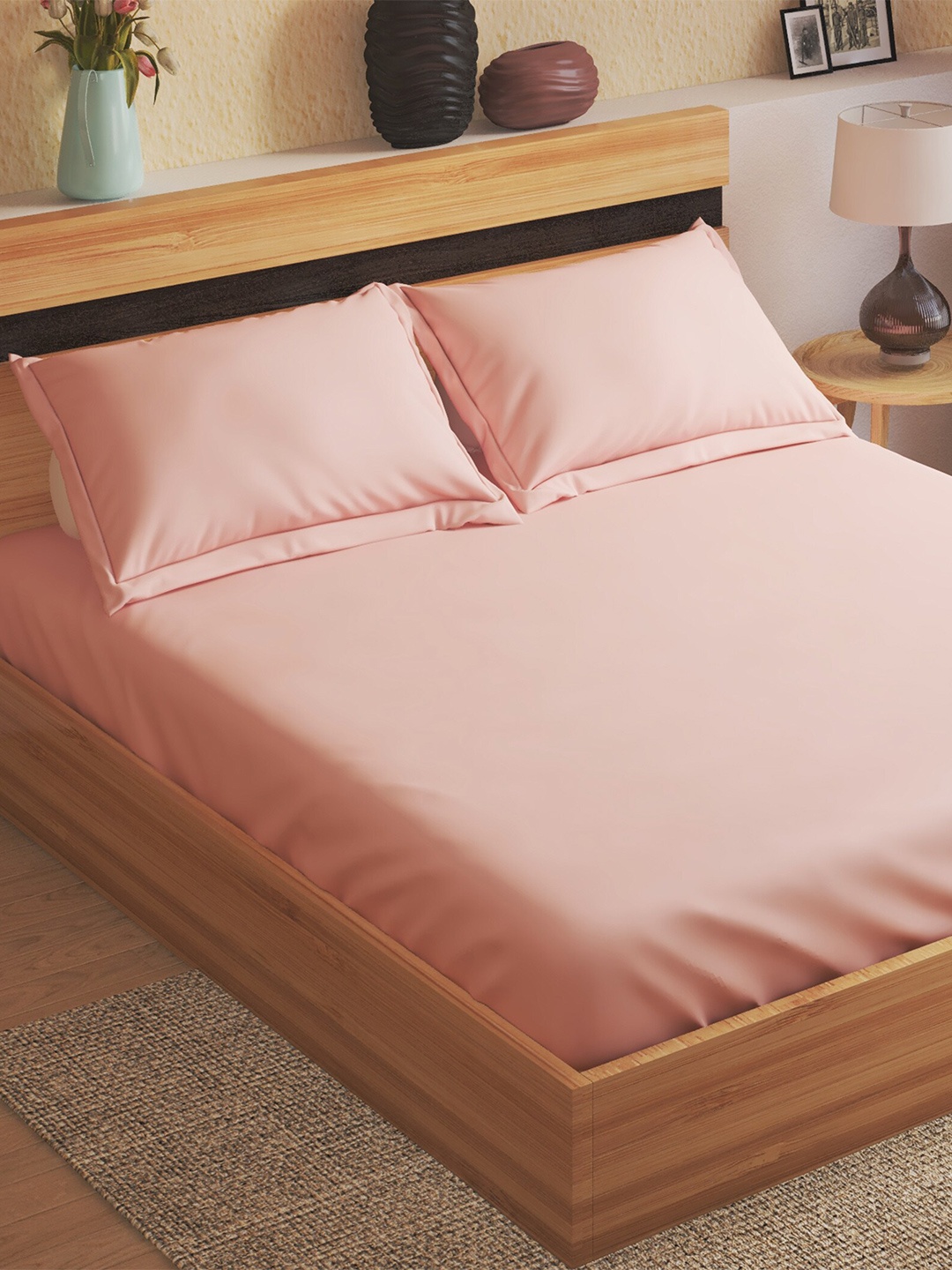 

Home Centre Pink Cotton 144 TC 3 Pieces King Bedsheet With 2 Pillow Covers