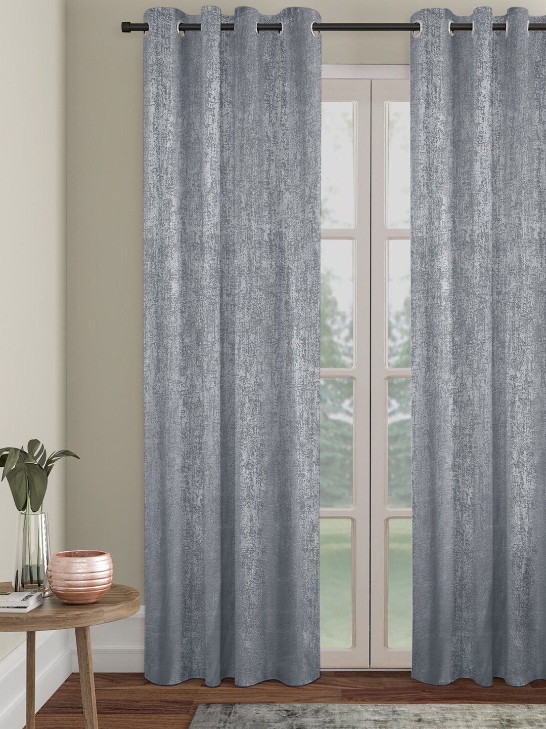 

SOKNACK Grey Abstract Textured Black Out Long Door Curtain