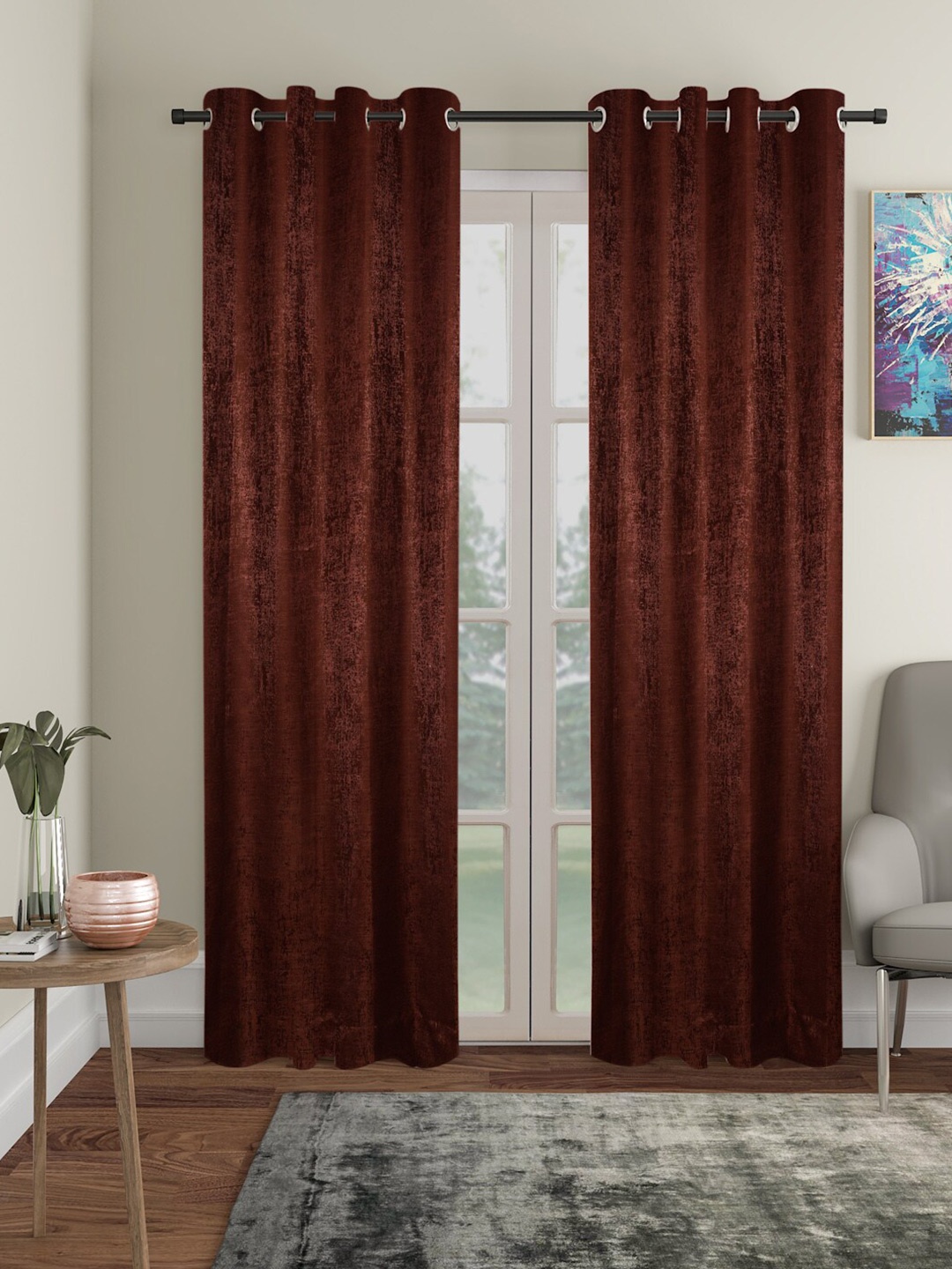 

SOKNACK Coffee Brown 2 Pieces Textured Black Out Door Curtains