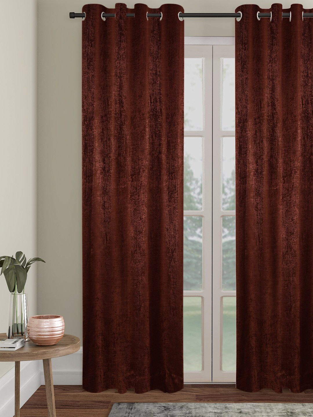 

SOKNACK Coffee Brown Abstract Textured Black Out Long Door Curtain