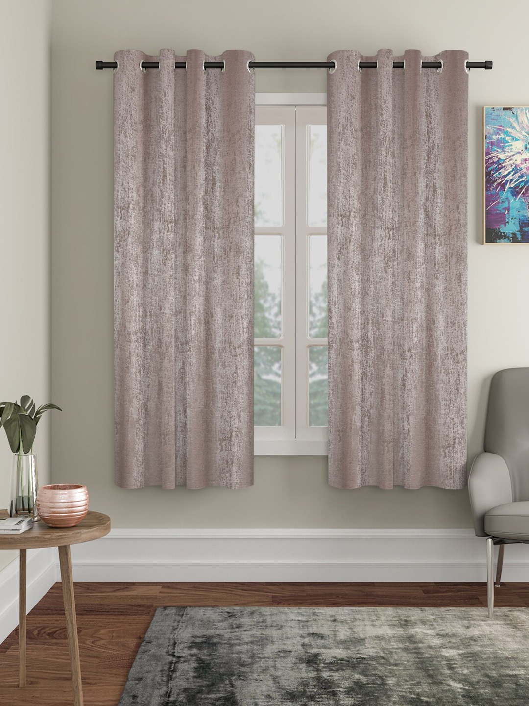 

SOKNACK Brown 2 Pieces Textured Black Out Window Curtains