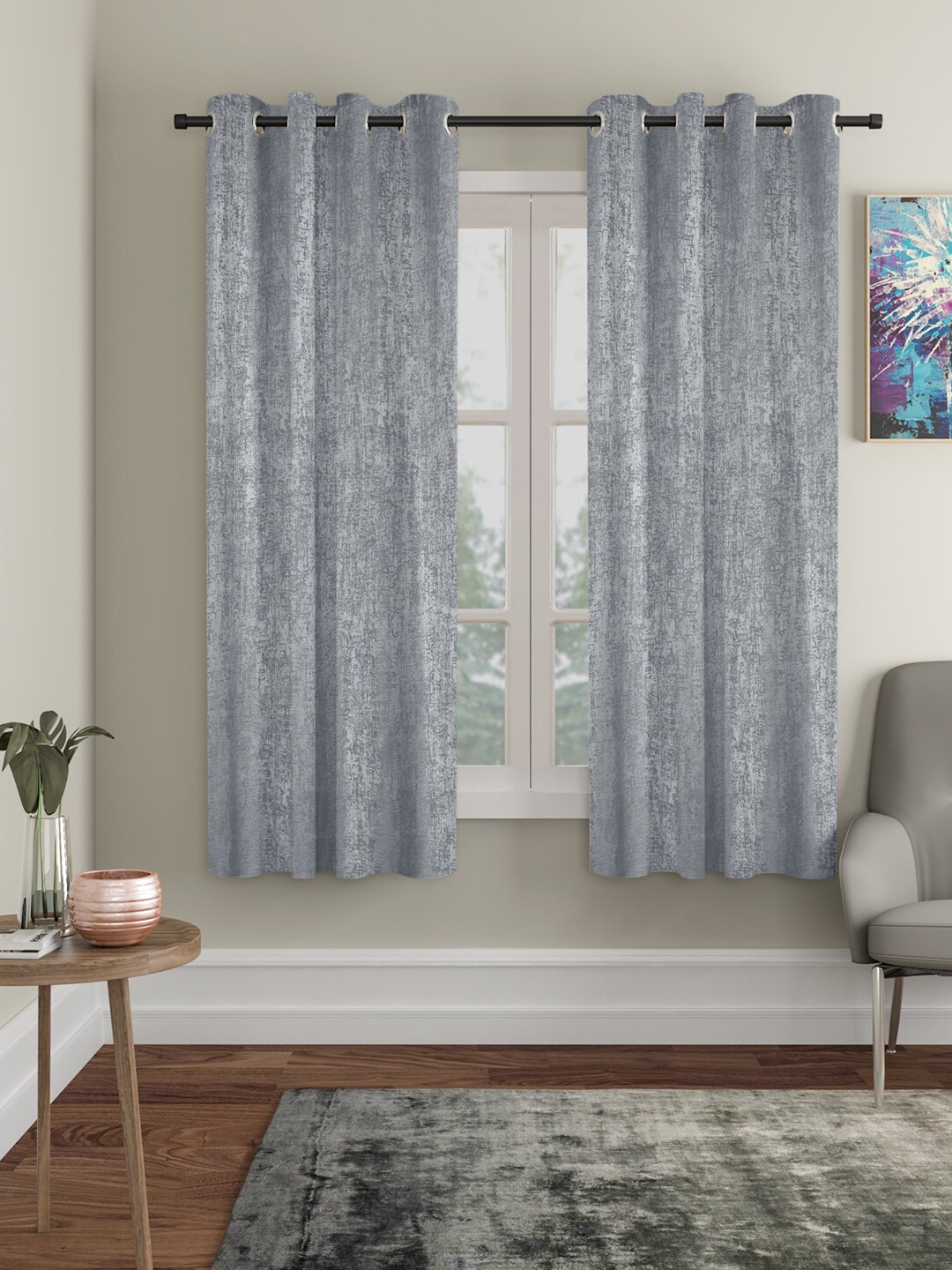 

SOKNACK Grey 2 Pieces Textured Black Out Window Curtains