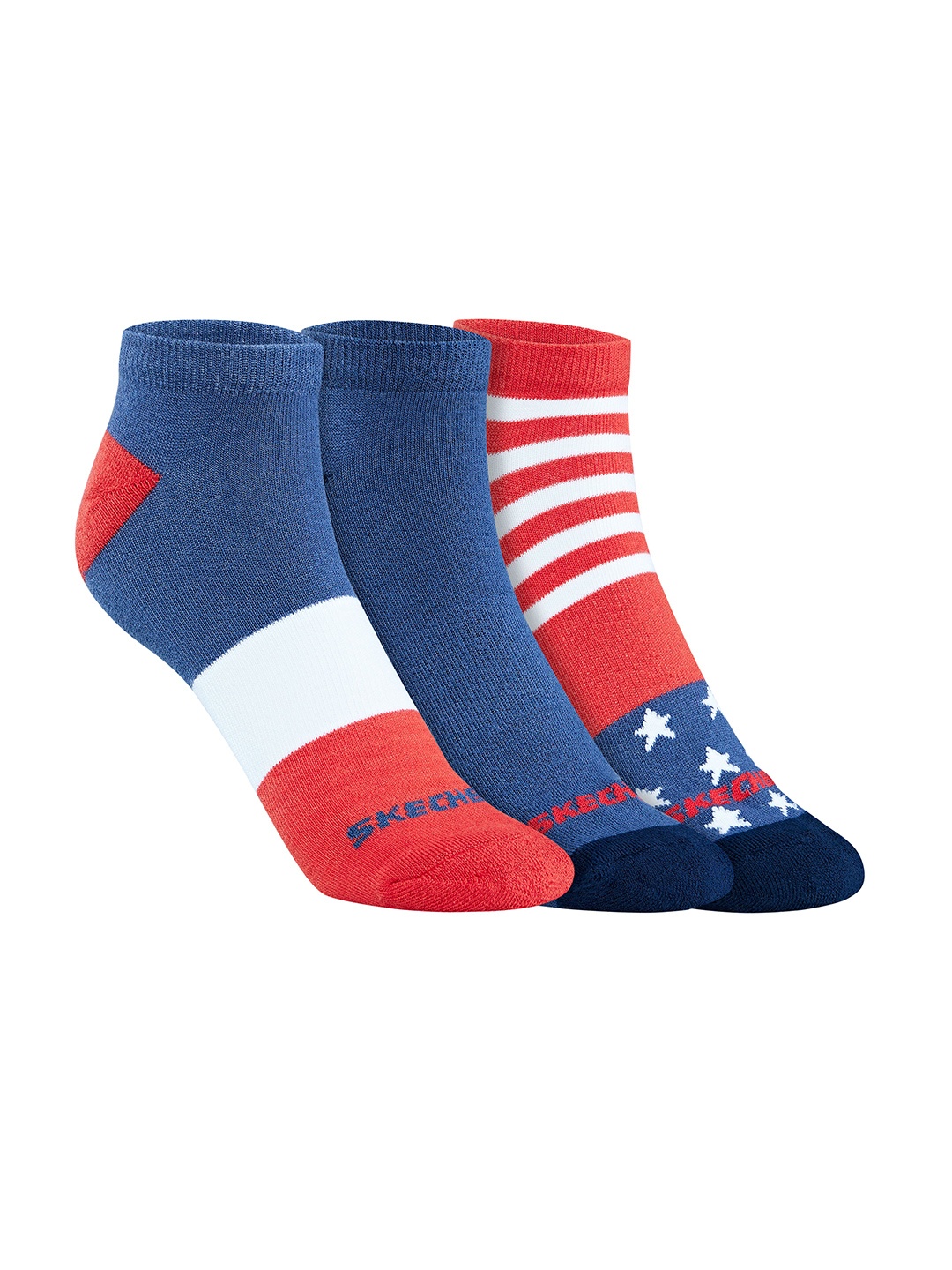 

Skechers Men Pack Of 3 Printed Non Terry Low Cut Cotton Socks, Blue