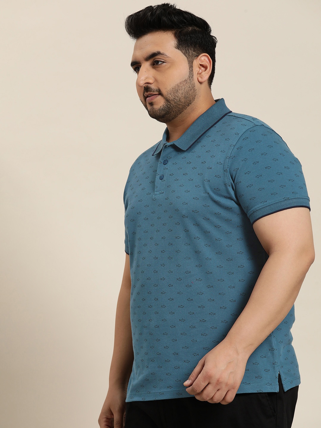 

Sztori Men Printed Polo Collar Pure Cotton T-shirt, Blue