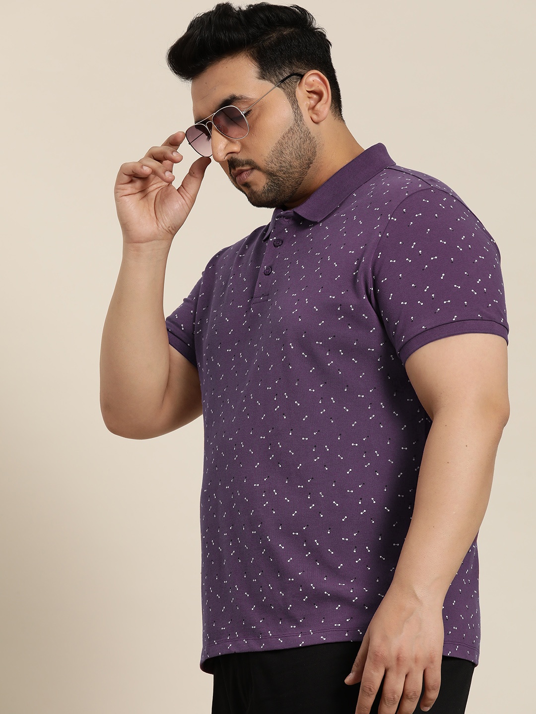 

Sztori Men Plus Size Regular Fit Printed Polo Collar T-shirt, Purple