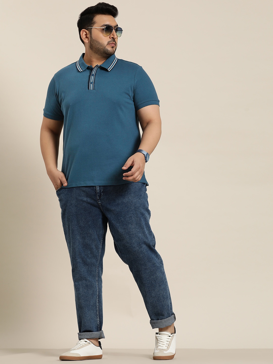 

Sztori Men Plus Size Regular Fit Polo Collar T-shirt, Blue