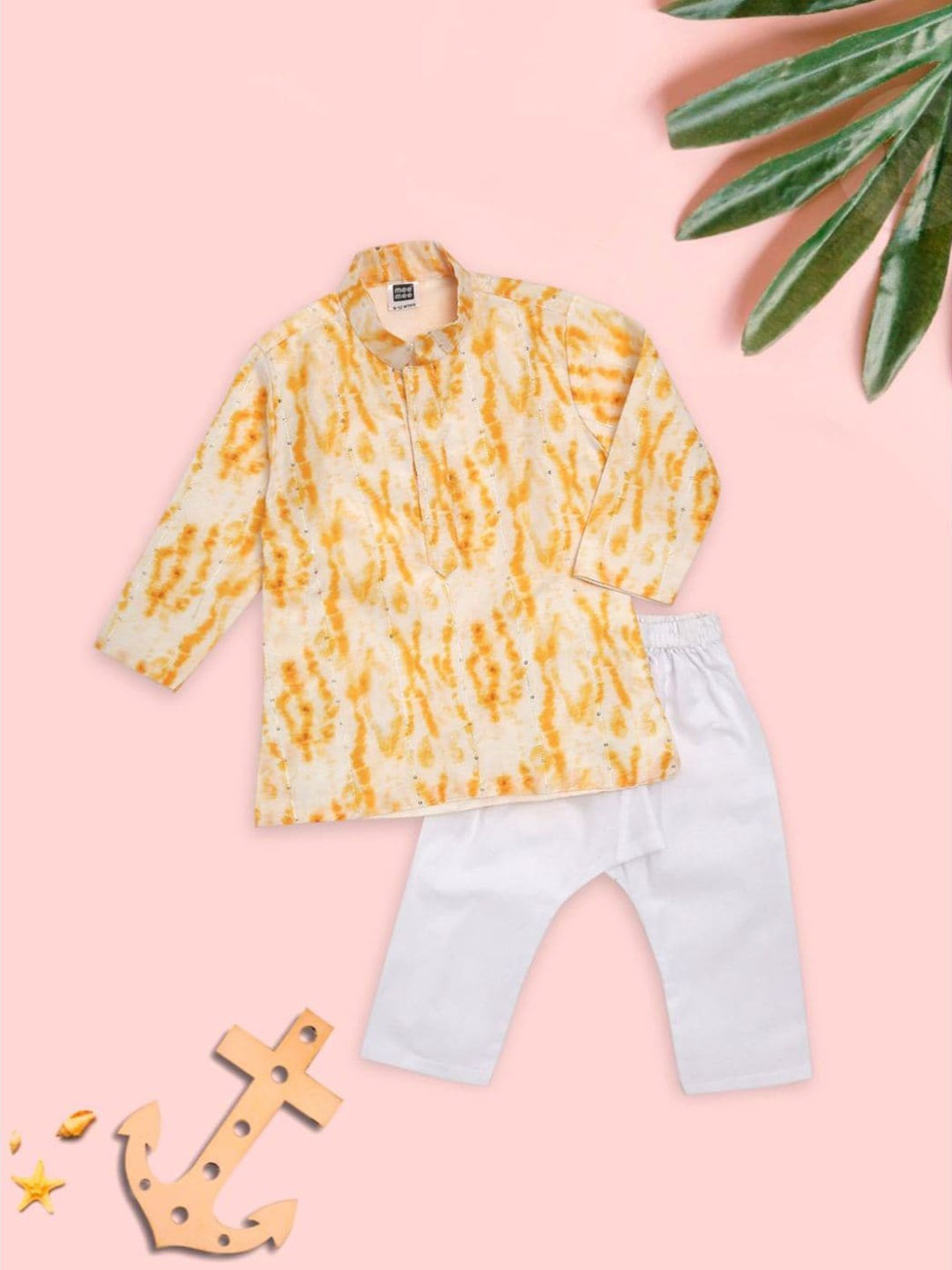 

MeeMee Boys Abstract Printed Kurta With Pyjamas, Yellow