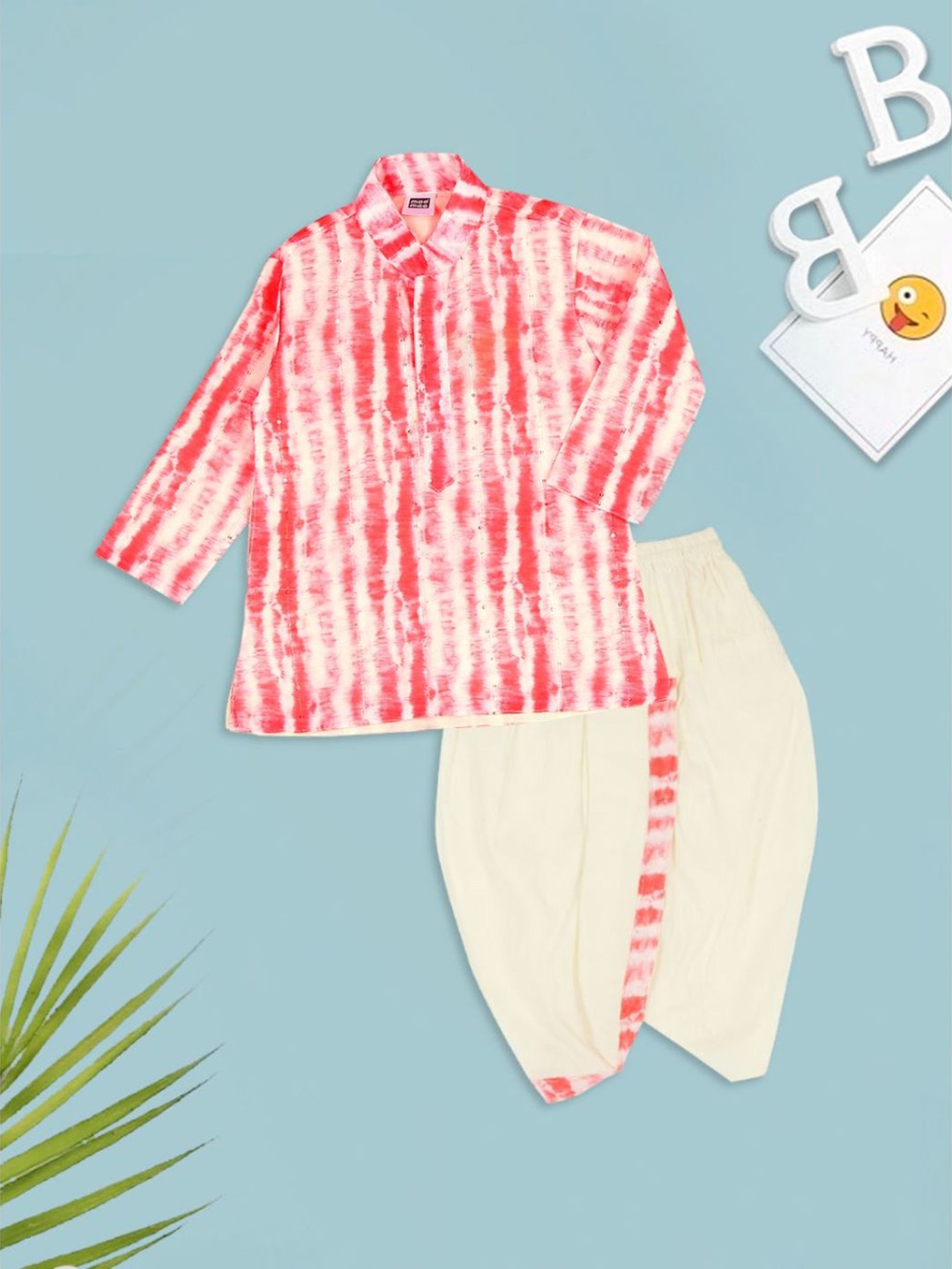 

MeeMee Boys Abstract Printed Pure Cotton Kurta With Dhoti Pants, Red