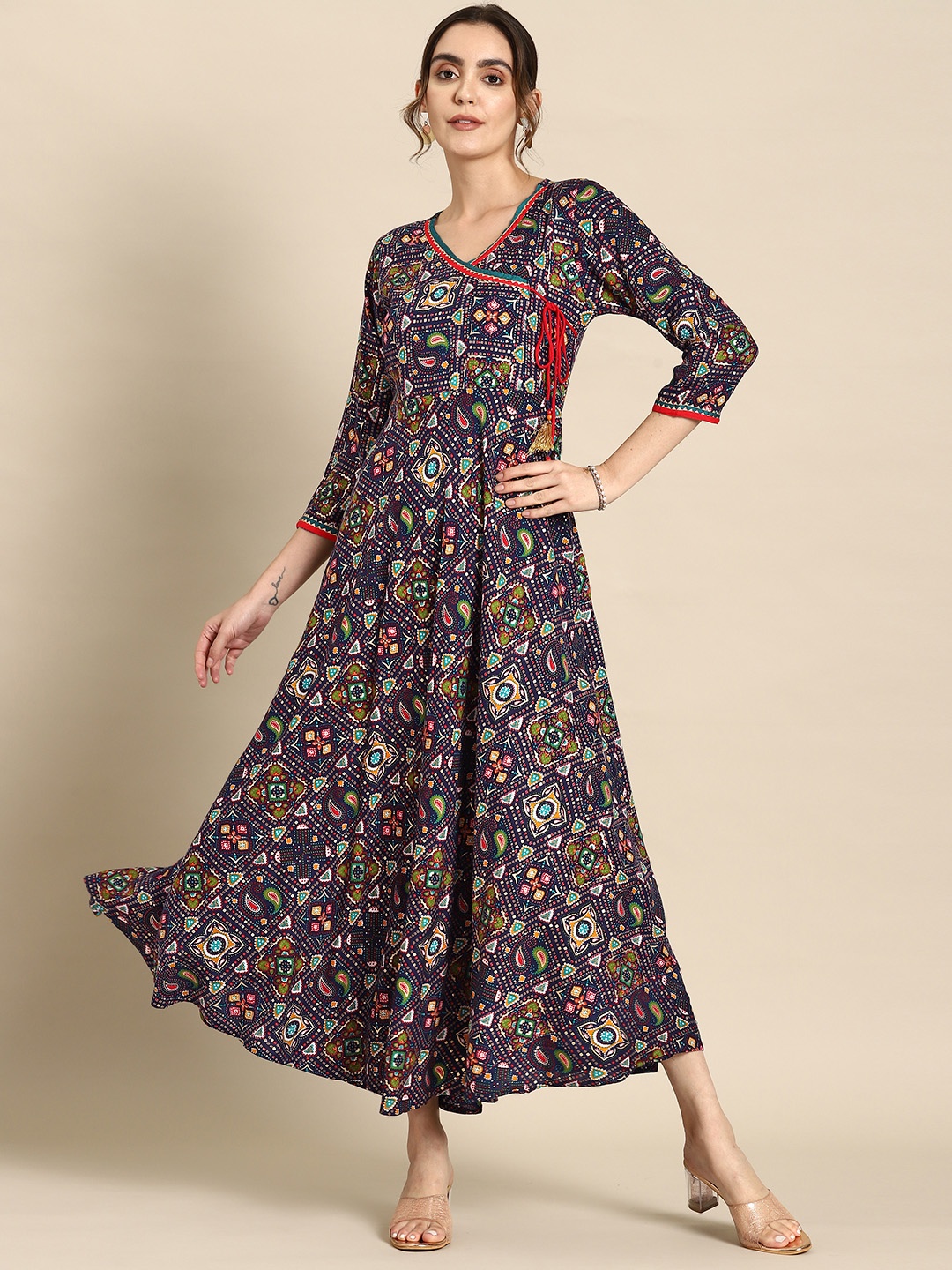 

all about you Ethnic Motifs Print Gotta Patti Liva Maxi Dress, Navy blue
