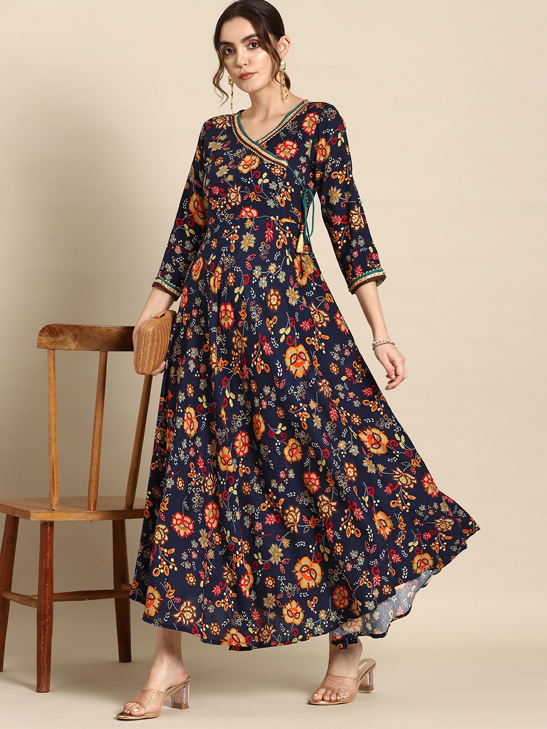 

all about you Floral Print Gotta Patti Liva Maxi Dress, Navy blue