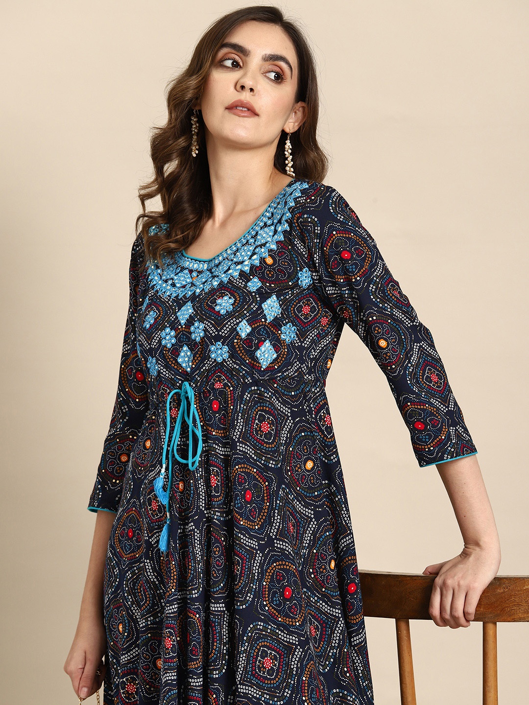 

all about you Floral Embroidered A-Line Midi Dress, Navy blue