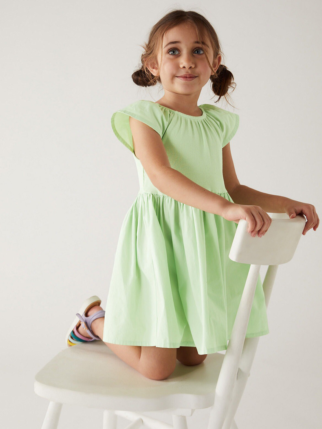 

Marks & Spencer Girls Cap Sleeves Fit & Flare Dress, Green