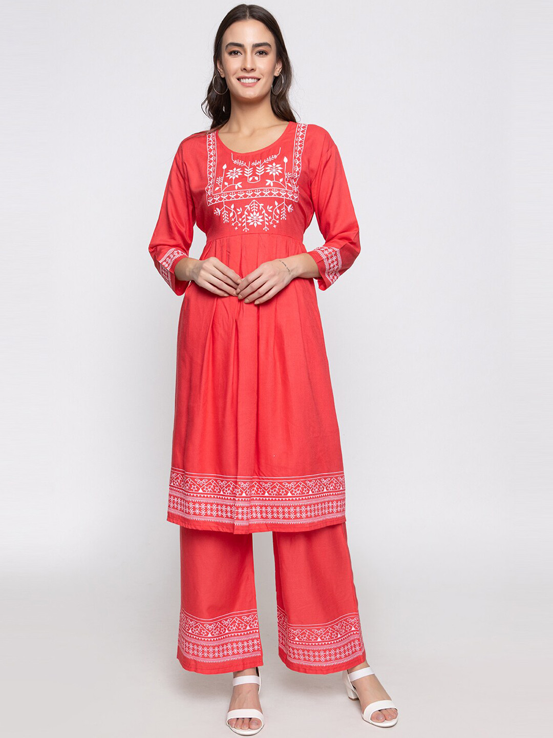 

TYSORT Floral Printed Regular Anarkali Kurta with Palazzos, Pink