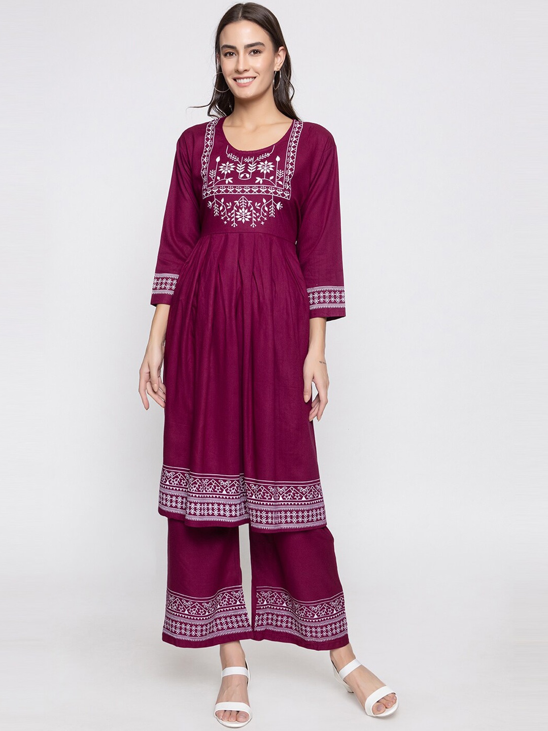 

TYSORT Floral Printed Regular Anarkali Kurta with Palazzos, Purple
