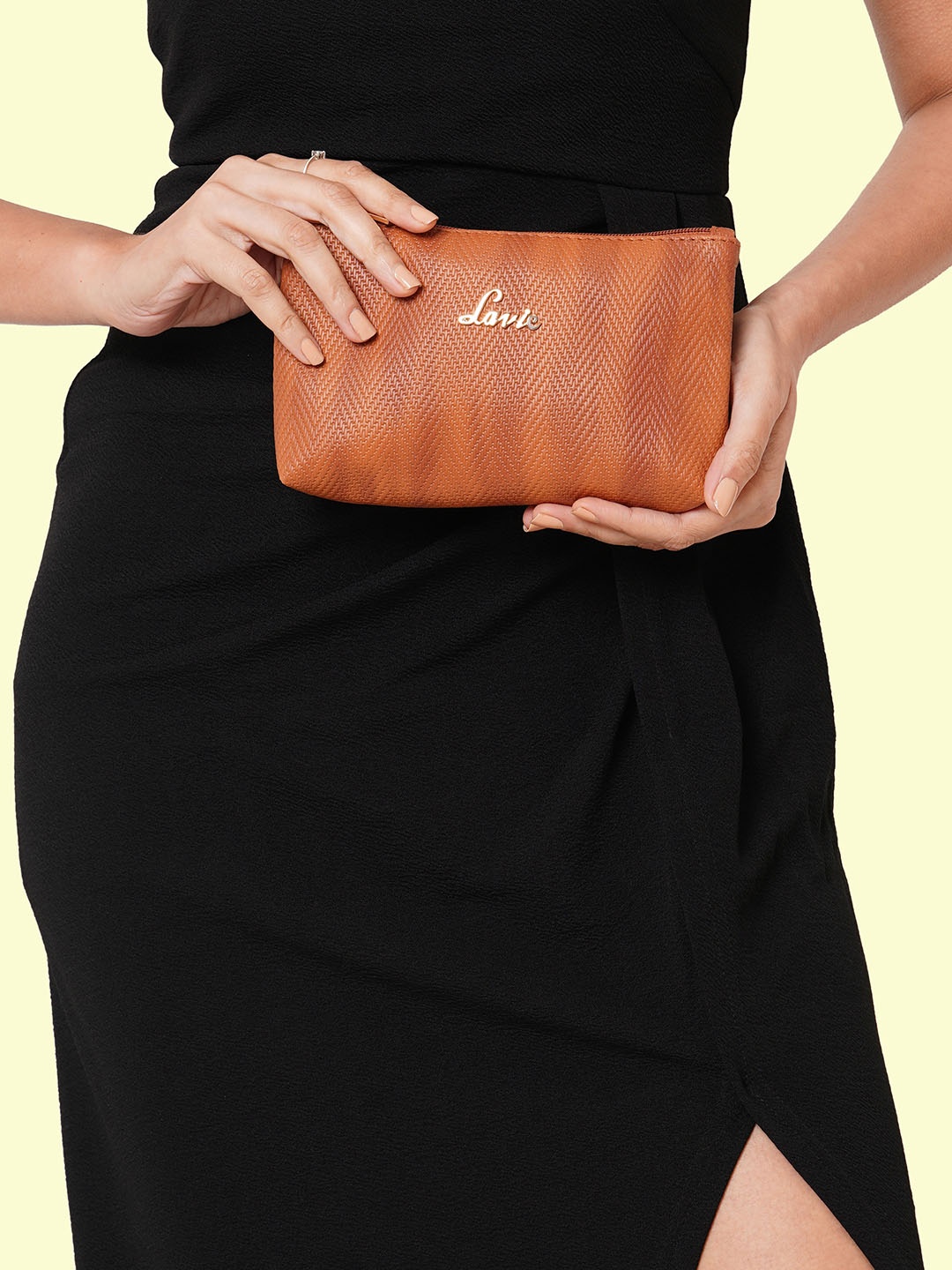 

Lavie Textured Synthetic Leather Multipurpose Pouch, Brown