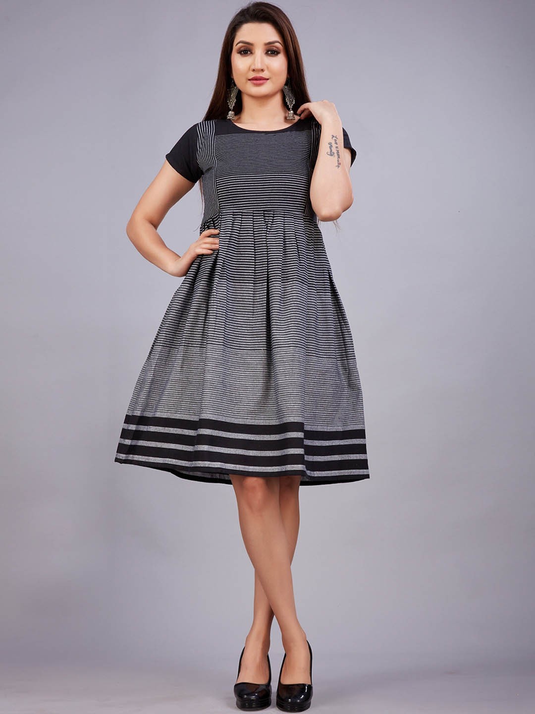 

HETSA Striped Fit & Flare Maternity Ethnic Dress, Black