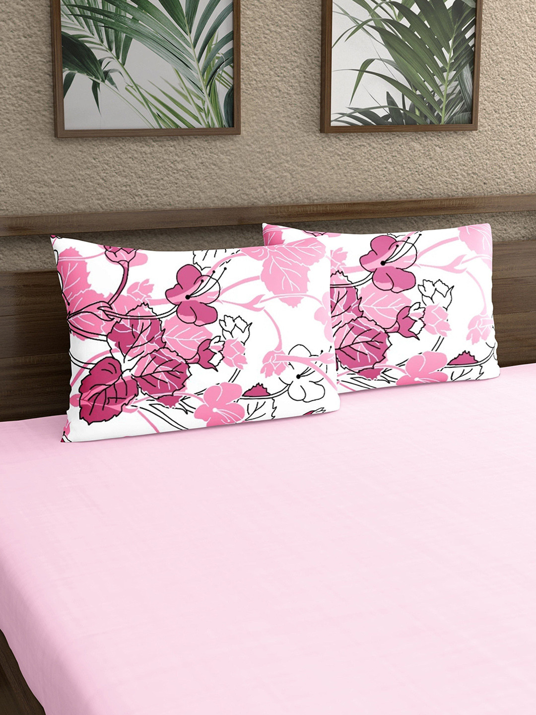 

Home Ecstasy White & Pink 2 Pieces Floral Printed 140 TC Pure Cotton Pillow Covers