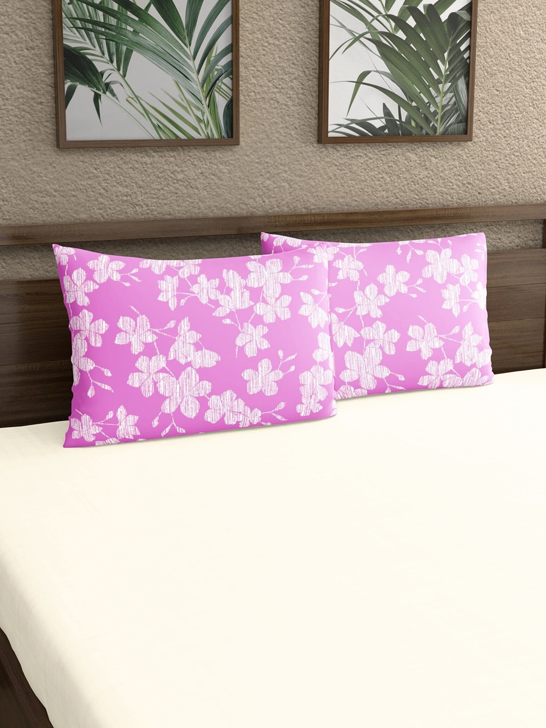 

Home Ecstasy Pink & White 2 Pieces Floral Printed 140 TC Pure Cotton Pillow Covers