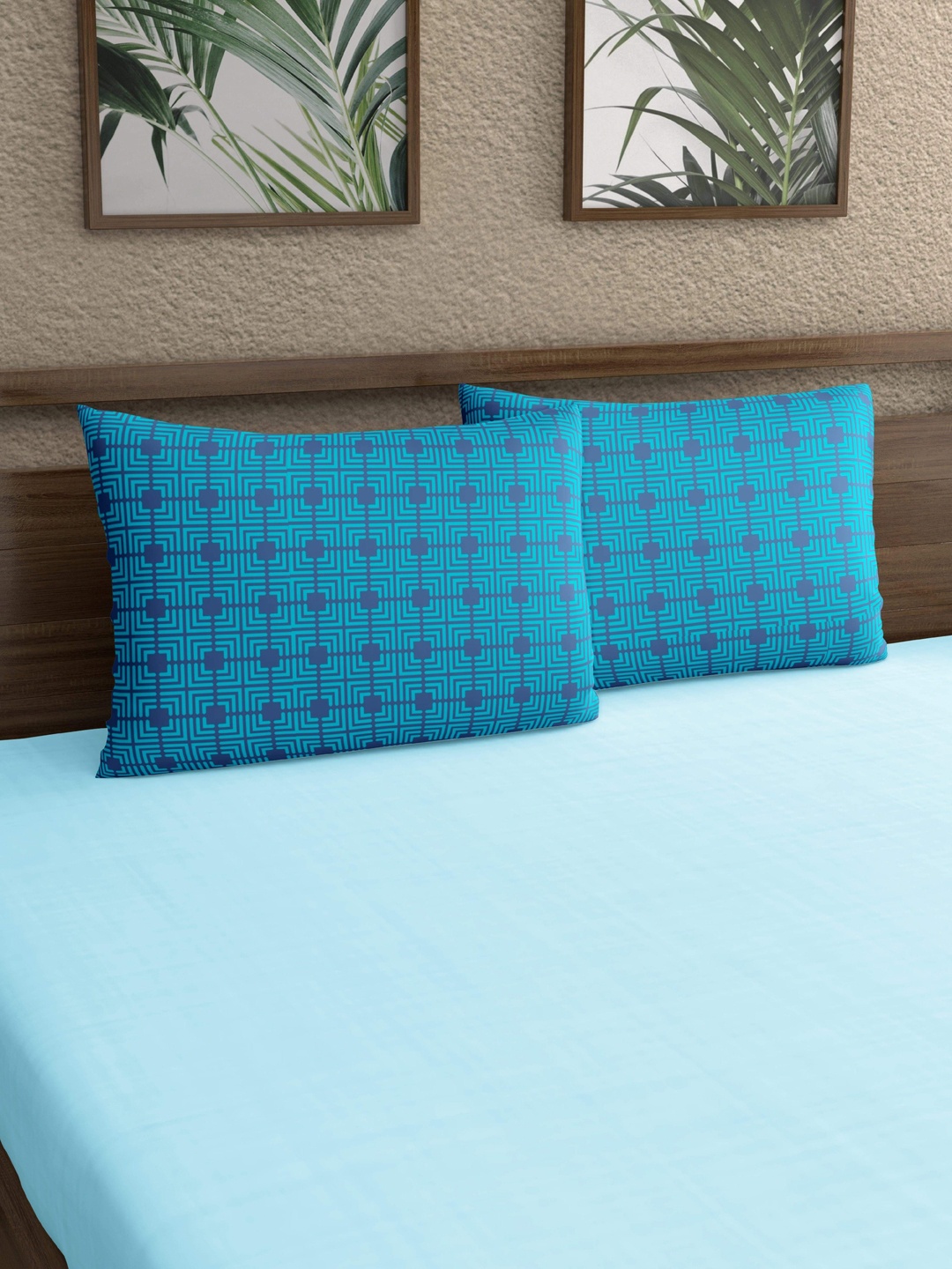 

Home Ecstasy Teal-Blue 2 Pieces Printed 140 TC Pure Cotton Pillow Covers