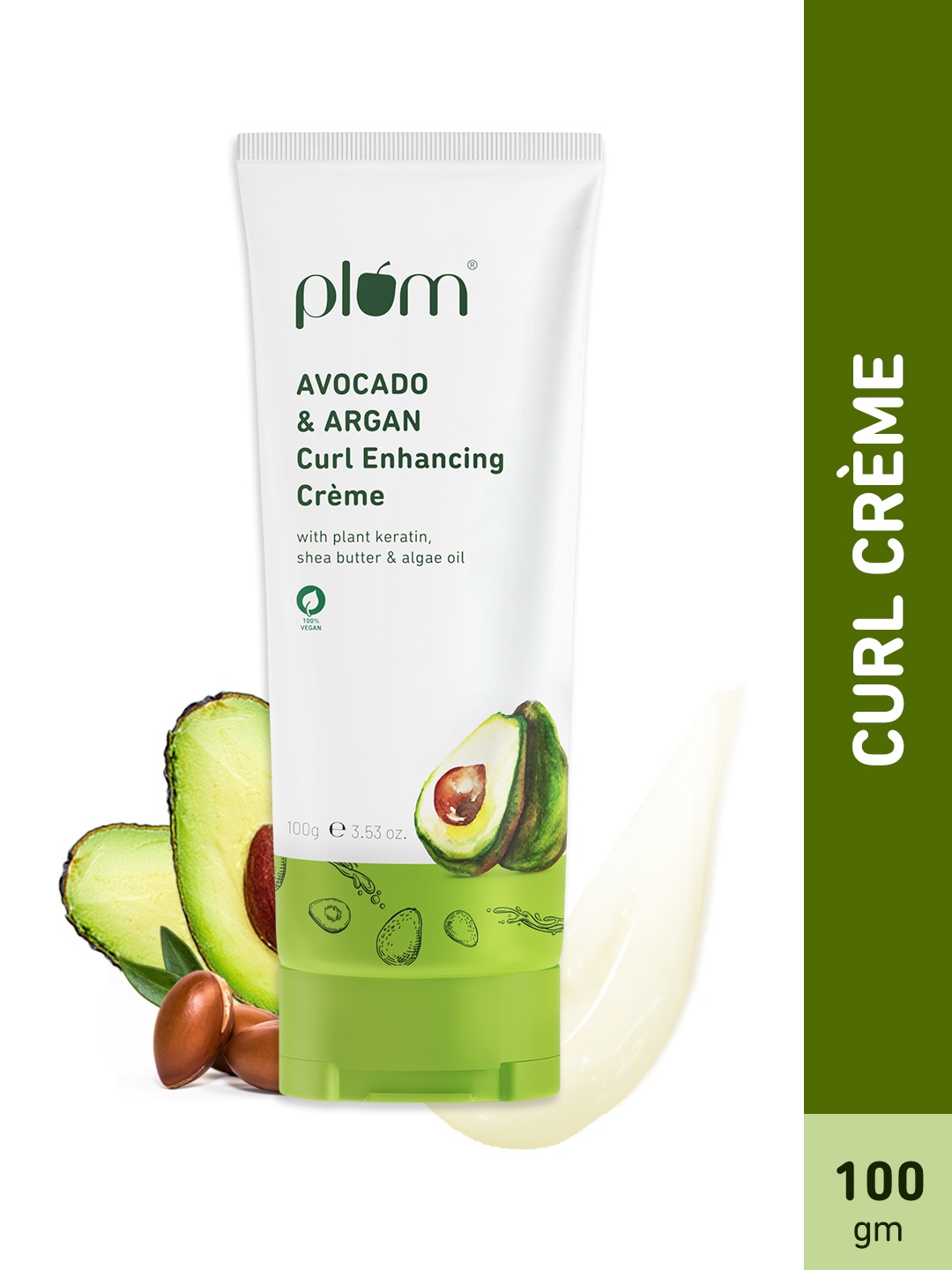 

Plum Avocado & Argan Curl Enhancing Creme with Keratin & Shea Butter - 100 g, White