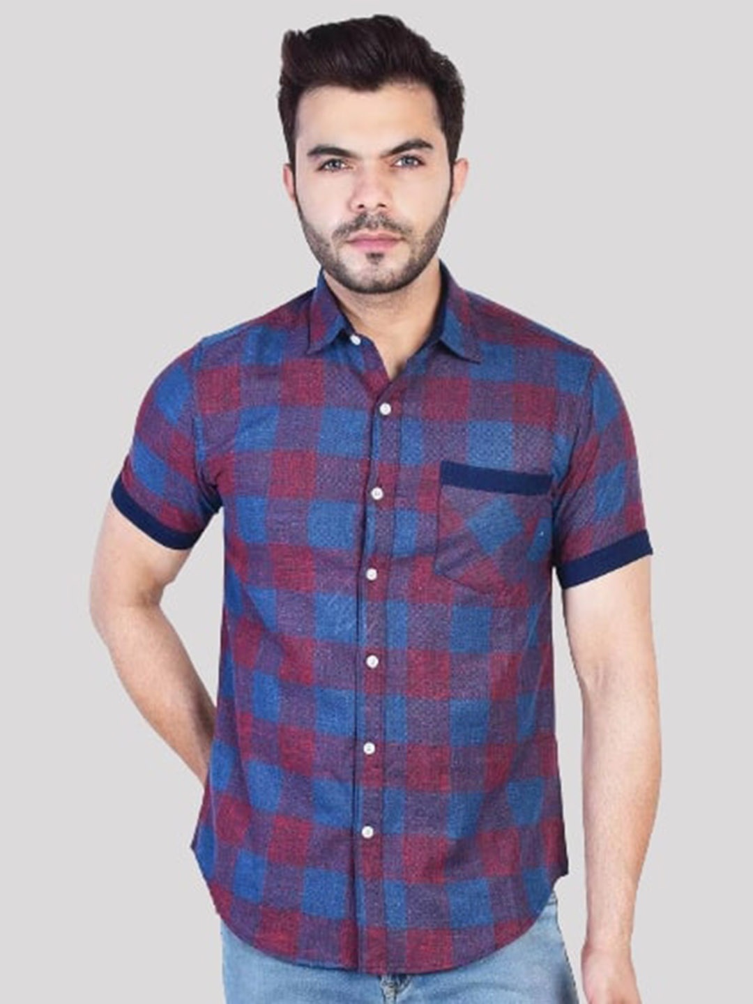 

VALEN CLUB Men Checked Slim Fit Pure Cotton Shirt, Red