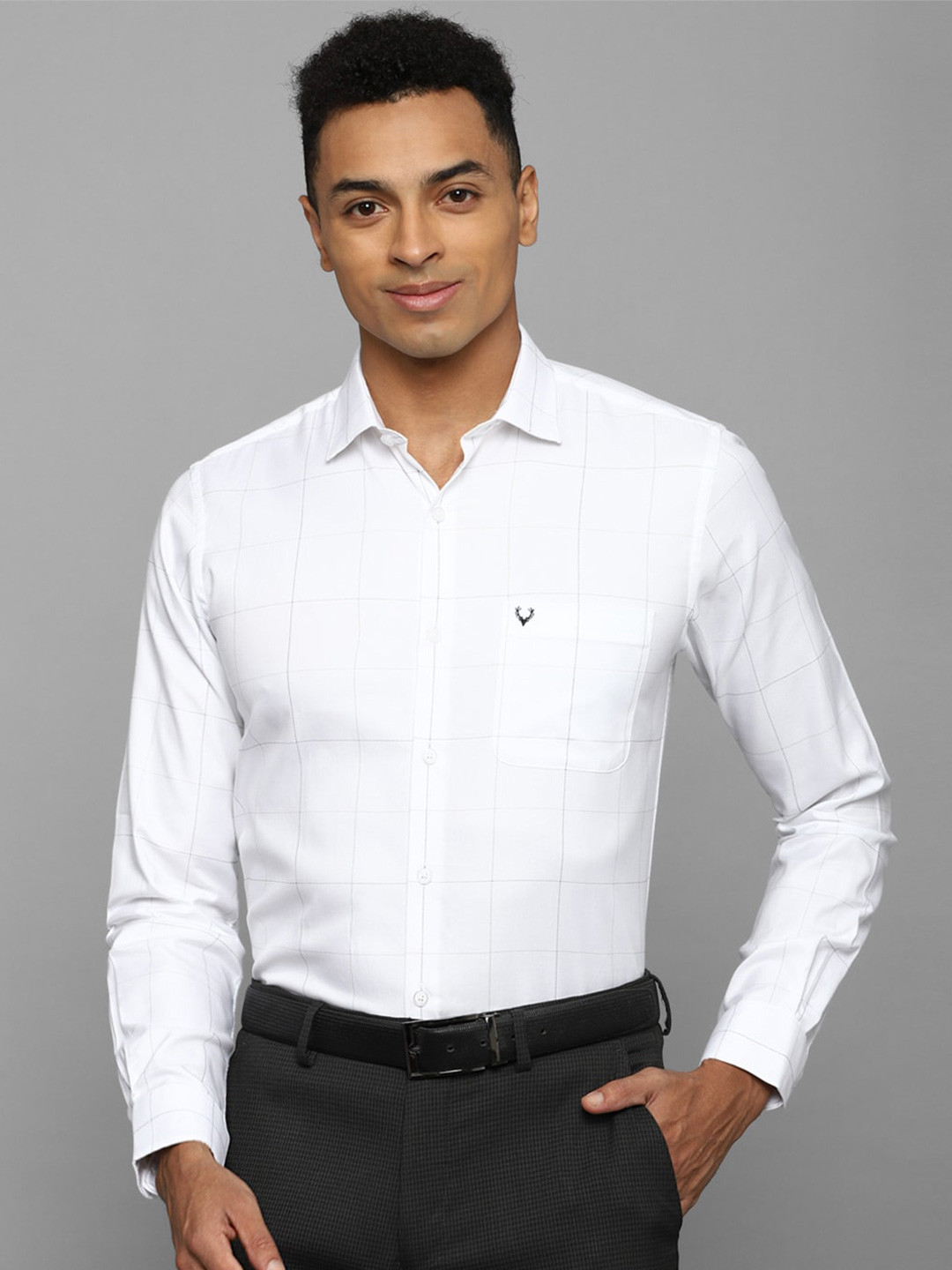 

Allen Solly Plus Size Windowpane Checks Slim Fit Cotton Formal Shirt, White