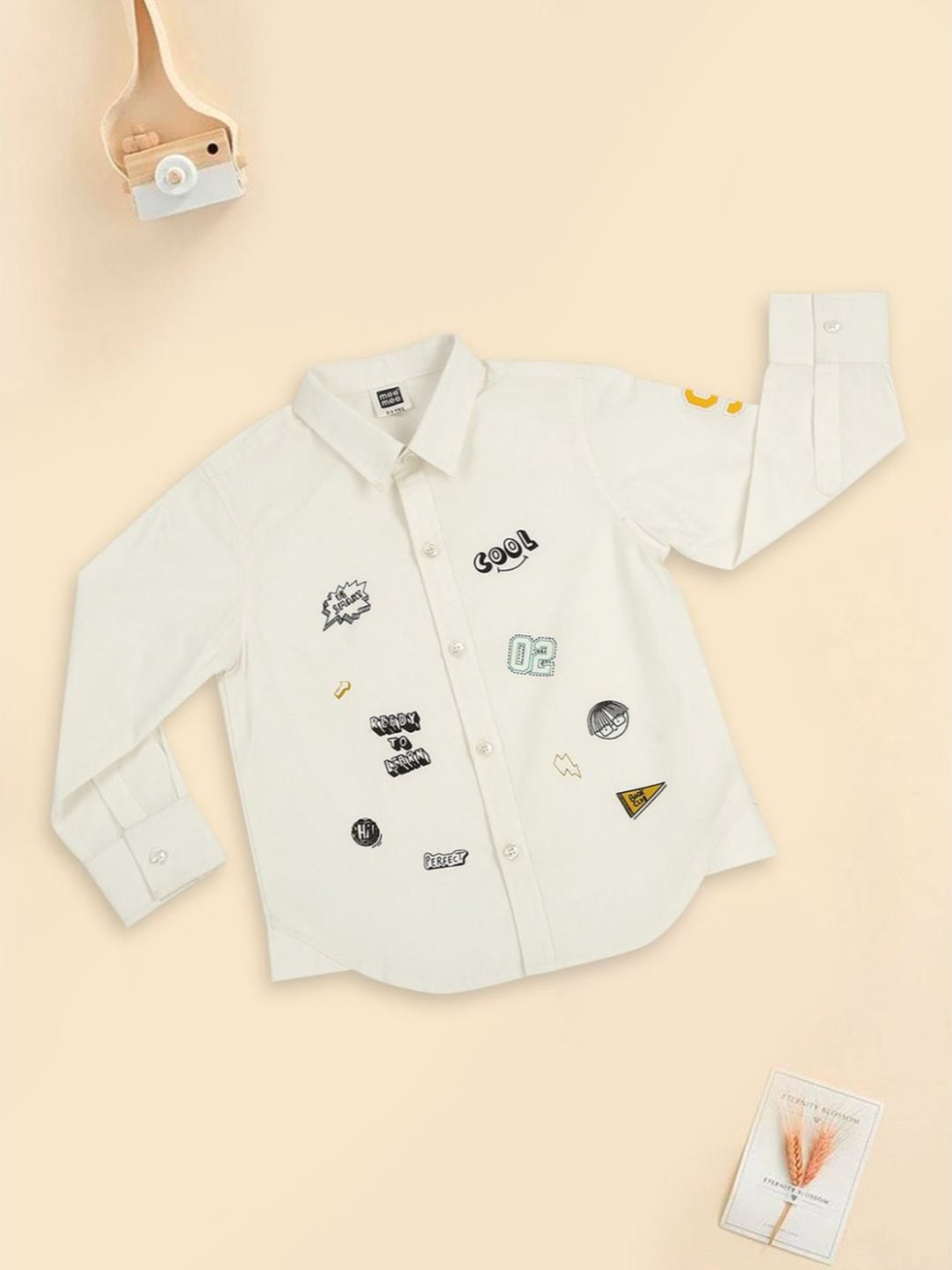 

MeeMee Kids Boys Graphic Printed Cotton Casual Shirt, White