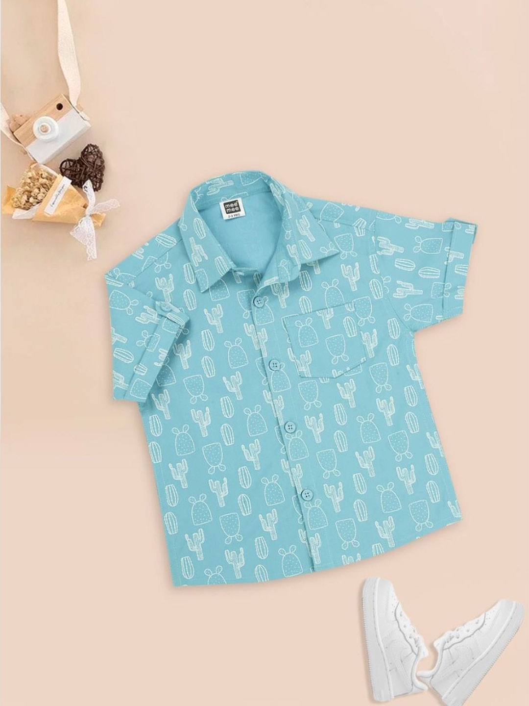 

MeeMee Kids Boys Conversational Printed Cotton Casual Shirt, Blue