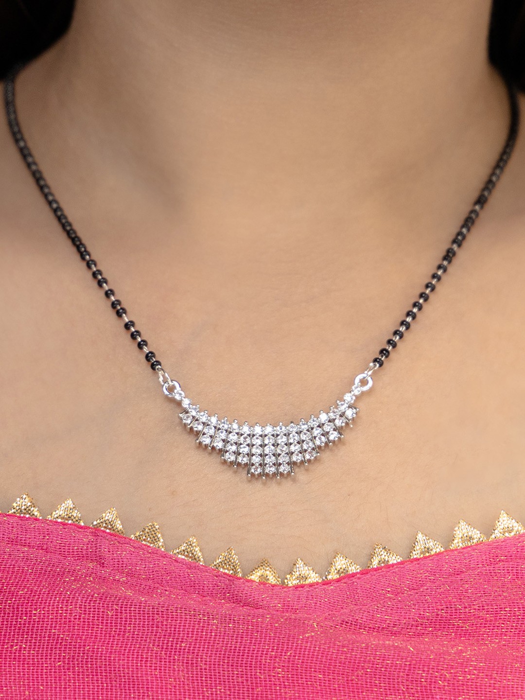 

Vita Bella Silver-Plated Stone-Studded & Beaded Mangalsutra