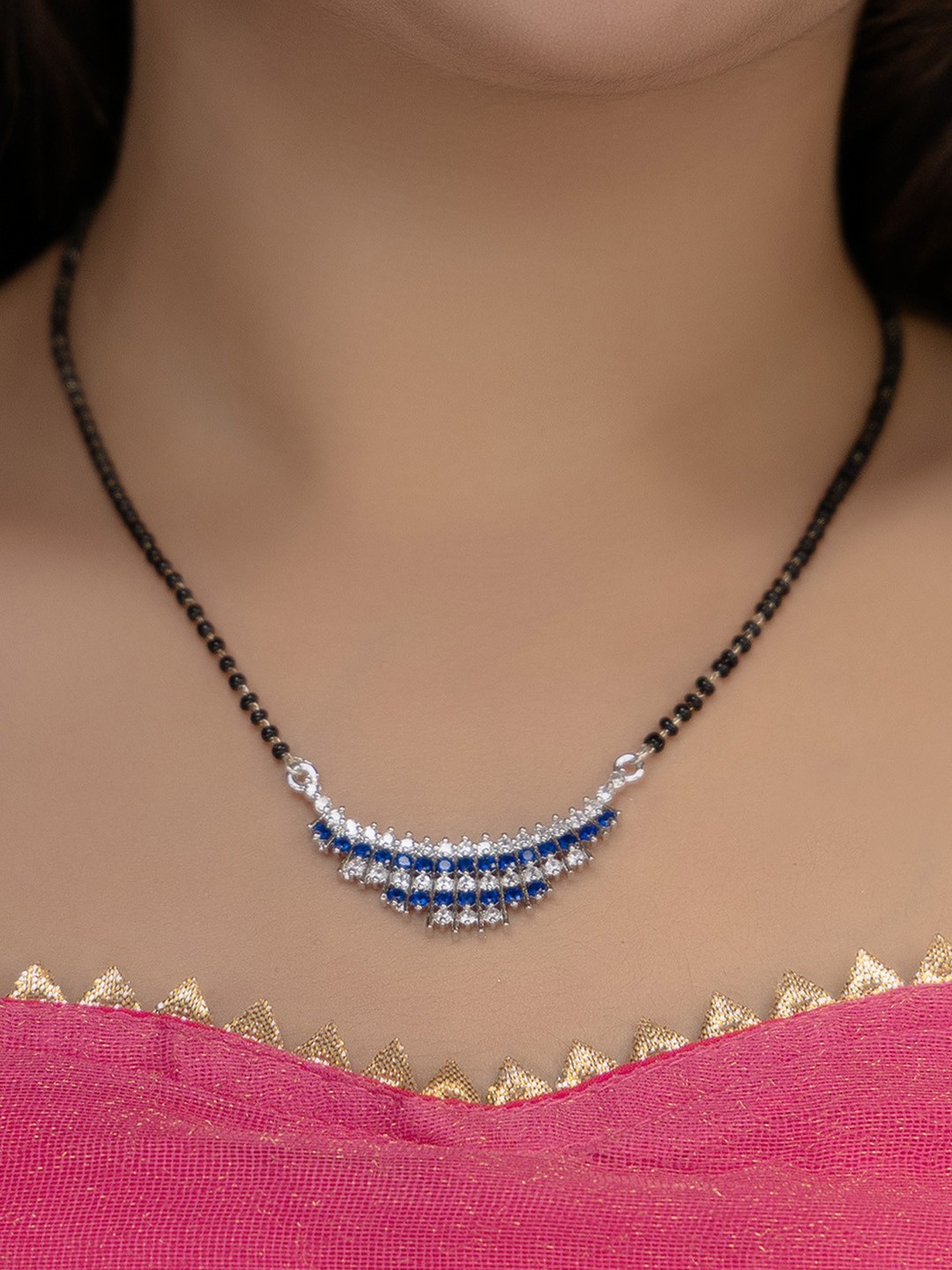 

Vita Bella Silver-Plated Stone-Studded & Beaded Mangalsutra, Black