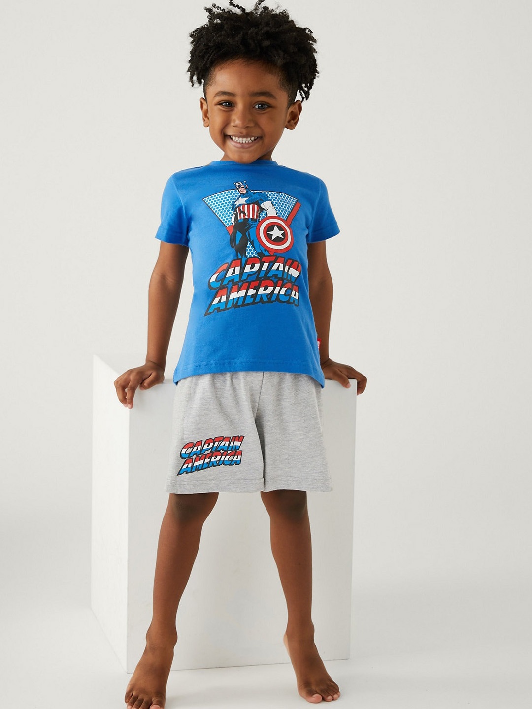 

Marks & Spencer Boys Captain America Printed Pure Cotton Night Suit, Blue